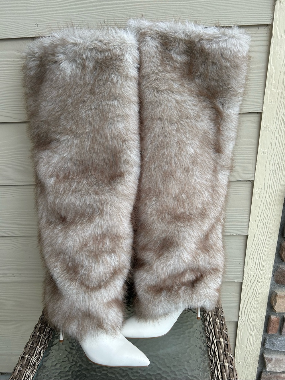 New! Womens AZALEA WANG Faux Fur Over Knee Heel Boots sz 9